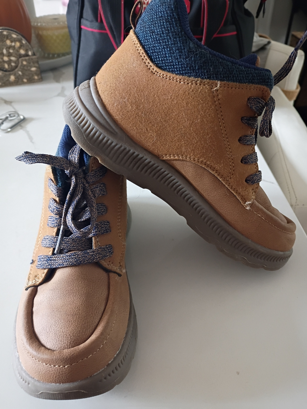OshKosh B'gosh Tan and Navy Kids High-Top Boots